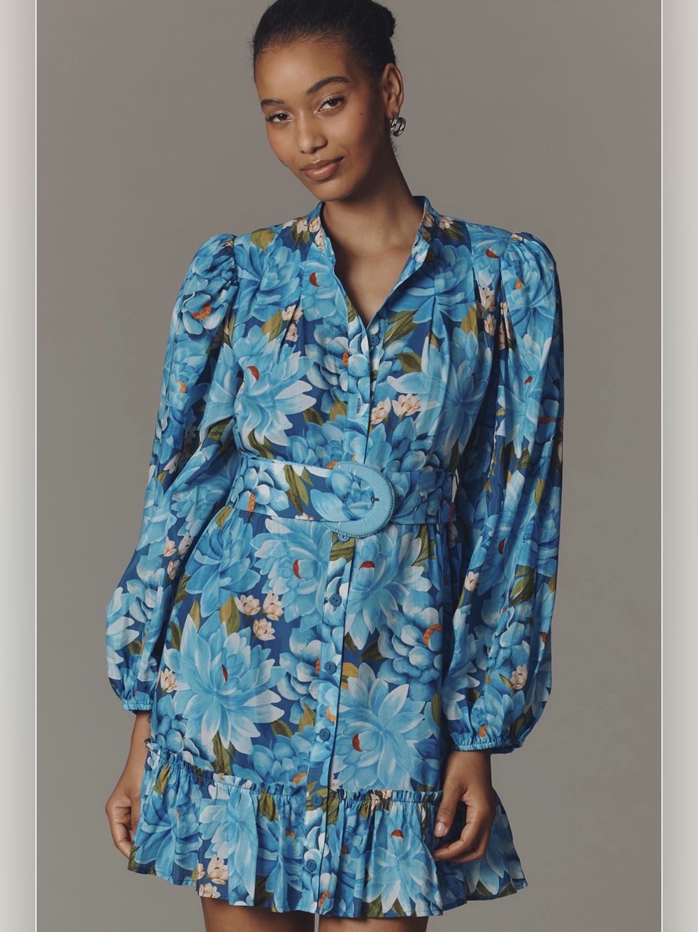 Farm Rio Blue Floral Belted Mini Dress